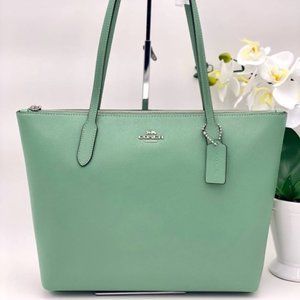 Green Leather Coach Purse with Silver Accents